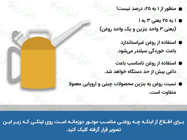 نسبت روغن به بنزین در موتور دوزمانه